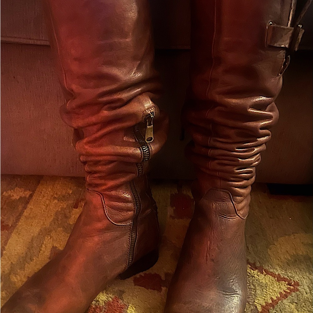 Brown/Cognac Hand-Crafted Over-The-Knee Distressed Ron White Boots
